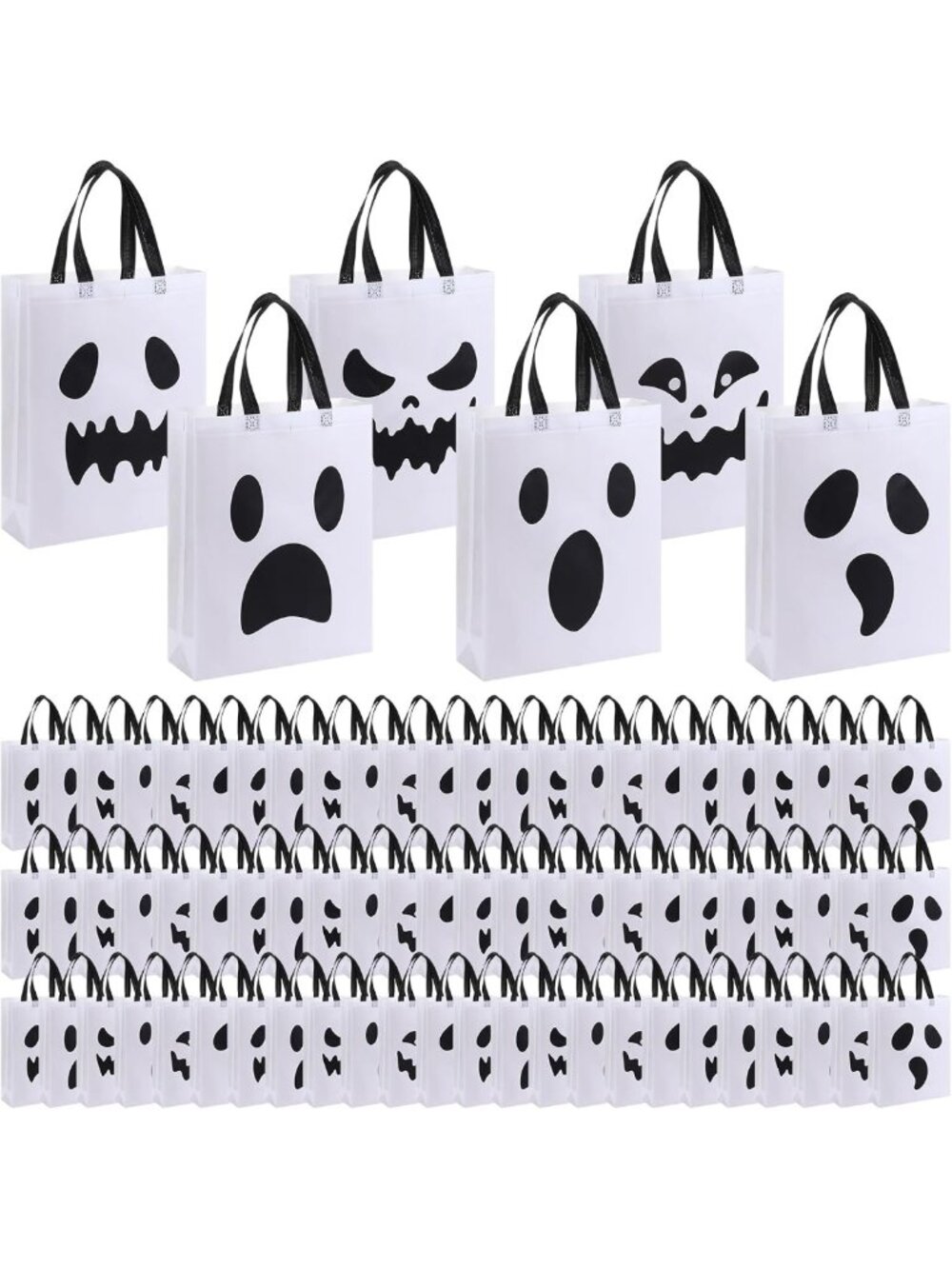 180 Pcs Large Halloween Tote Bags - Reusable Ghost Treat Bags for Candy